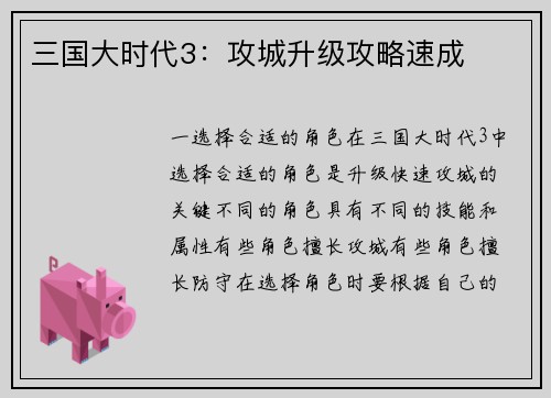 三国大时代3:攻城升级攻略速成